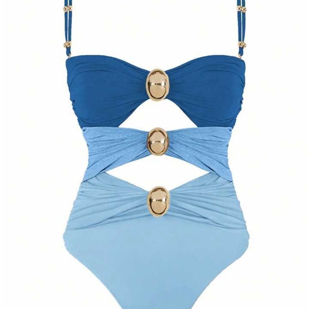 Shein Women's Multi-Color Hollow Out Beach Wear One-Piece Swimsuit blue